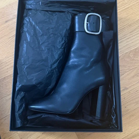 Yves Saint Laurent Joplin 105 Boots Booties Nero Baby Horse Block Heel Black - Picture 3 of 15